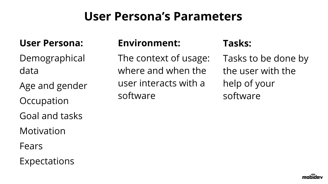 Example of the user persona parameters for UI/UX Example of the user persona parameters for UI/UX